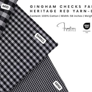Black Gingham Checks Fabric, 100% Cotton, Soft Breathable, Quilting Fabric, baby blankets, clothing, farmhouse checks, BY HALF YARD
