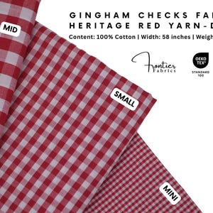 Gingham Checks Fabric, 100% Cotton, Heritage Red Yarn-Dyed, Soft Breathable, Quilting, baby blankets, clothing, HomeDécor BY HALF YARD