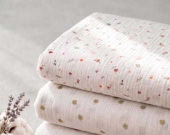 Tissu en mousseline naturelle 100 % double gaze de coton doux, tissu par demi-mètre, gaze de coton froissé, imprimés de fleurs, emmaillotage de bébé, vêtements, couverture