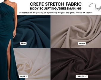 Tissu extensible crêpe pour robes de mariée et de soirée, tissu sculptant pour le corps, crêpe élasthanne, robe de soirée, tissu de plongée, tricoté PAR DEMI YARD