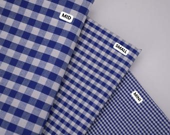 Royal Indigo Yarn-Dyed Gingham Checks Fabric, 100% Cotton, Soft Breathable, Quilting Fabric, baby blankets, clothing BY HALF YARD