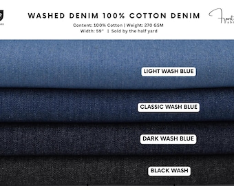 100% Cotton denim, Washed Denim, 150cm Wide, Denim Fabric, Cotton Denim, Cotton Jeans, Denim blue, Non Spandex Denim, By Half Yard