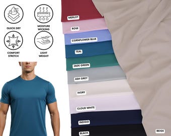 Tissu poly-élasthanne à séchage rapide, Vêtements de sport, Polyester extensible, Tissu coupe sèche, Extensible, Tissu pour vêtements de sport, Évacuation de l'humidité, PAR DEMI-YARD