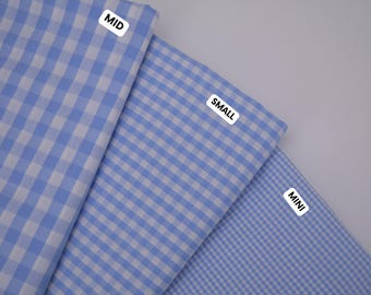 Tela de cuadros vichy, 100 % algodón, suave y transpirable, para acolchado, mantas de bebé, ropa, cuadros azules, teñido en hilo azul nube.