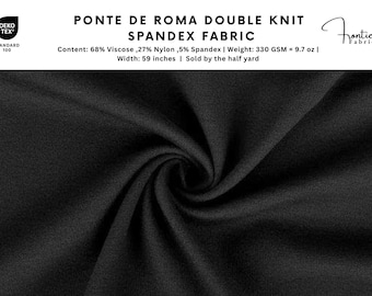 Ponte De Roma Double Knit Spandex Fabric, 4-way stretch, wrinkle free, Ponte Di Roma, Jersey Knit Spandex, Stretch fabric, By Half Yard,Knit