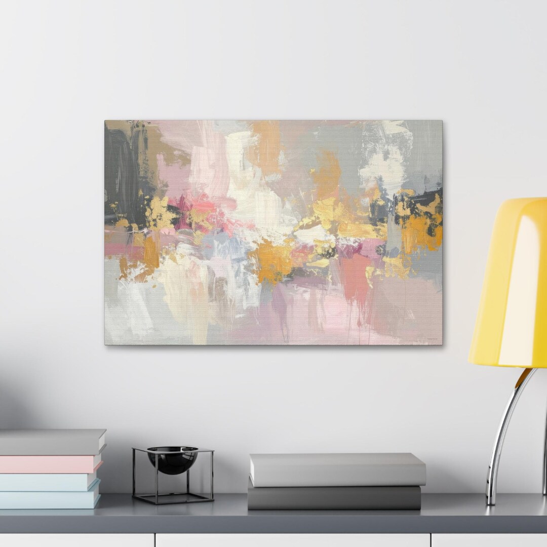 Golden Blush - Modern Abstract Canvas Wall Art in Pink, Cream and Gold ...