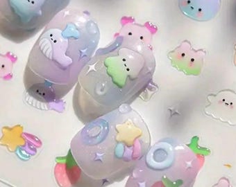 Kawaii 3D Jelly Nail Stickers | Pastel Cartoon Nail Art- Cute Nail Decals- Korean Japanese Nails