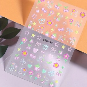 Jelly Pastel Nail Stickers | 3D Bow, Strawberry & Heart Nail Art | Cute Kawaii Nail Decals | Japanese Korean Nails Bild 4