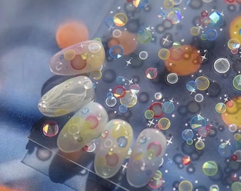 Holographic Bubble Nail Art Stickers | Iridescent Circle Nail Decals | 3D Jelly Nails | Cute Kawaii Nail Design | Y2K Nail Design