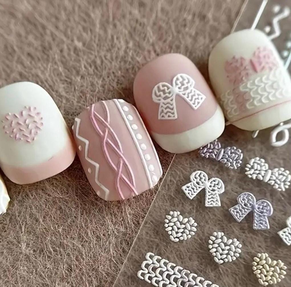 Stickers Autocollants Nail Art - Motifs Cœur Rose Et Blanc, Décoration Ongles, Sans Marque, Kit Créatif