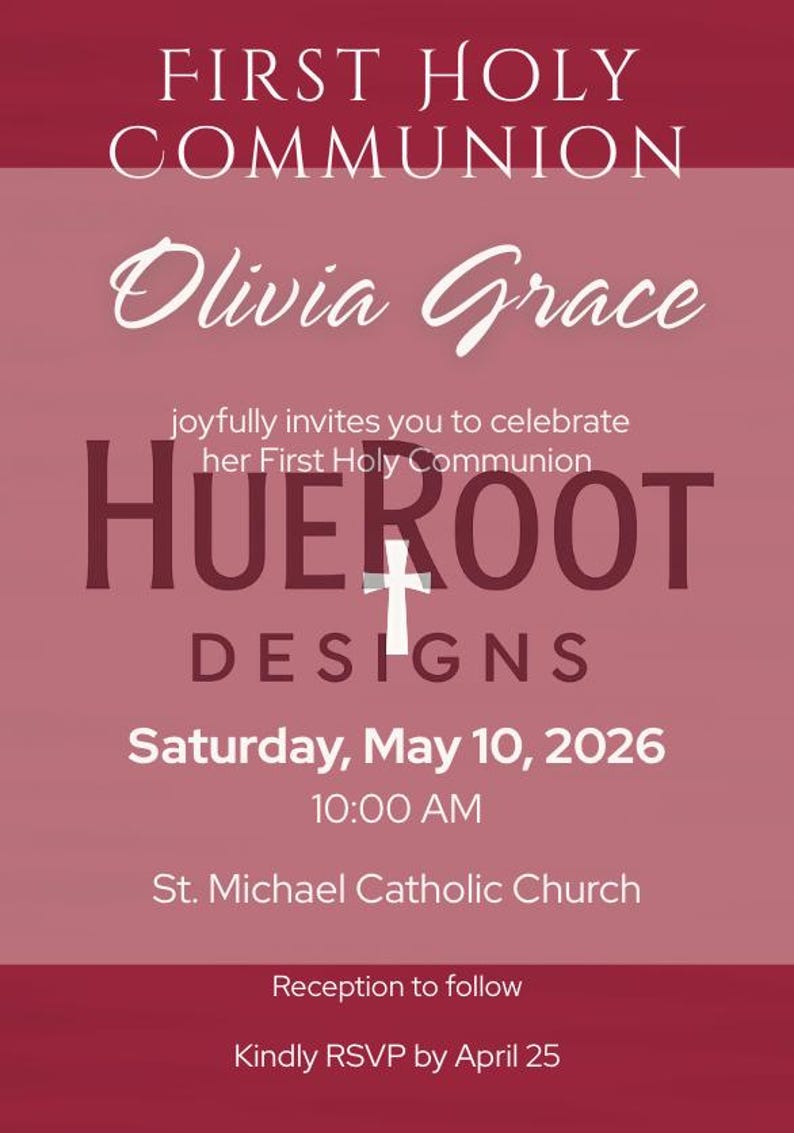 Catholic First Holy Communion Invitation Template Editable in Canva ...