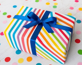 Rainbow Striped Wrapping Paper - Colorful Gift Wrap for Birthdays, Pride, or Parties, Fun Modern Pattern, Printable or Physical Gift Wrap