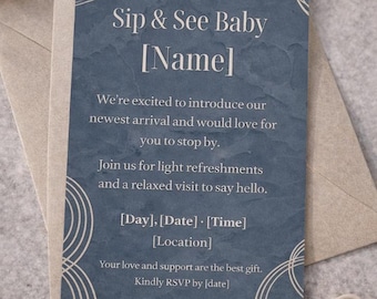 Invitación moderna para bebés con temática de "Sip & See" / Invitación para bebés con temática de "Sip & See" / Reunión de bienvenida / Descarga digital editable