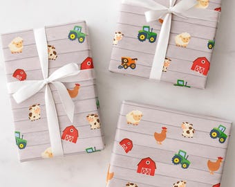 Down on the Farm - Farm Animal Wrapping Paper by HueRoot Designs