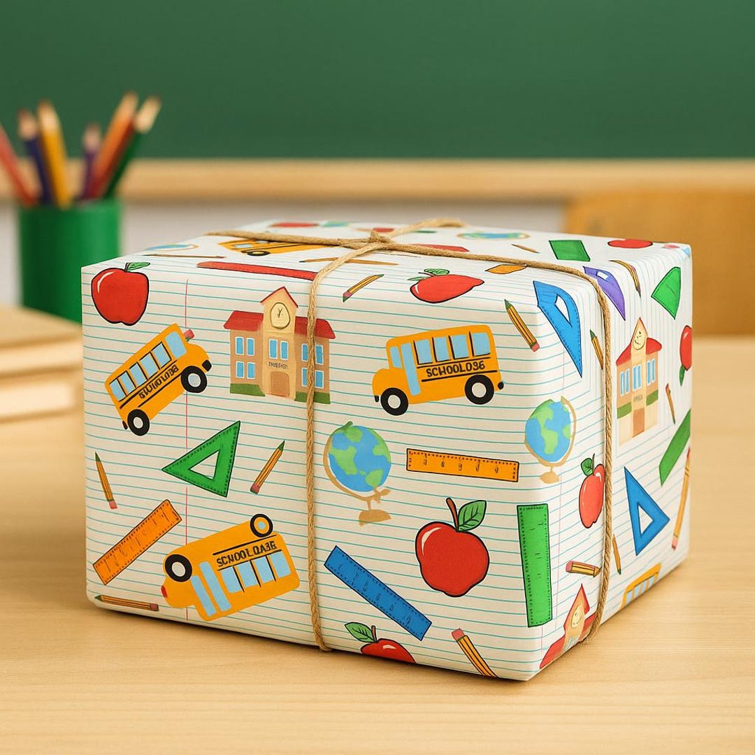 School-themed Wrapping Paper - Cute Classroom Gift Wrap for Teachers ...