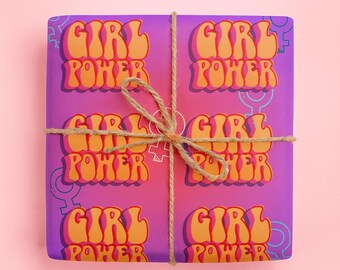 GIRL POWER Retro Wrapping Paper | Feminist Gift Wrap | Empowerment Art Print