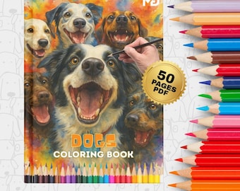 Dog Breeds Coloring Book PDF, 50 Dogs to Color, Printable Coloring Pages for Adults & Kids, Dog Lover Gift, A4 + US Letter
