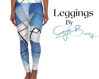 Blauwe abstracte geometrische legging met hoge taille | Yogalegging
