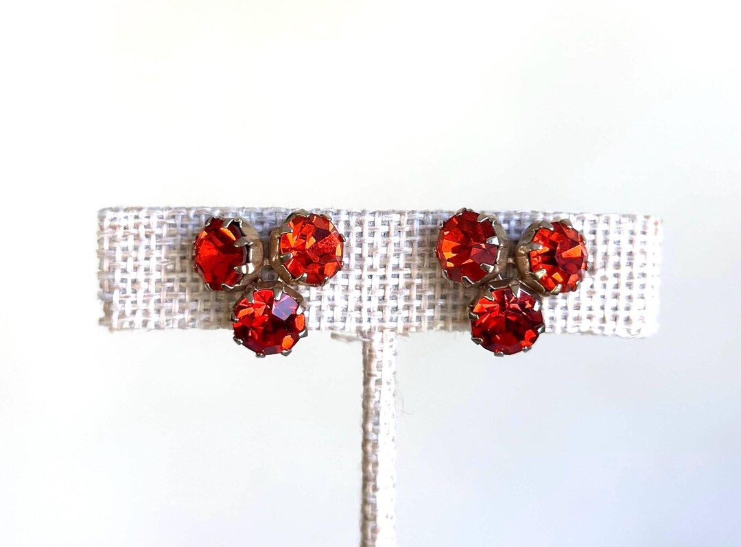 Vintage 1950s Weiss Burnt Orange Rhinestone Cluster Earrings, Mid ...