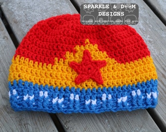 Wonder Woman Beanie, crochet toque hat