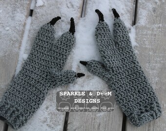 Dino Mitts, MADE TO ORDER crochet dinosaur clawed gloves handmade adult child toddler sizes