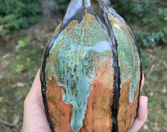 Handmade Glazed Clay Pumpkin Vase: Autumn Home Decor (4x5.5)