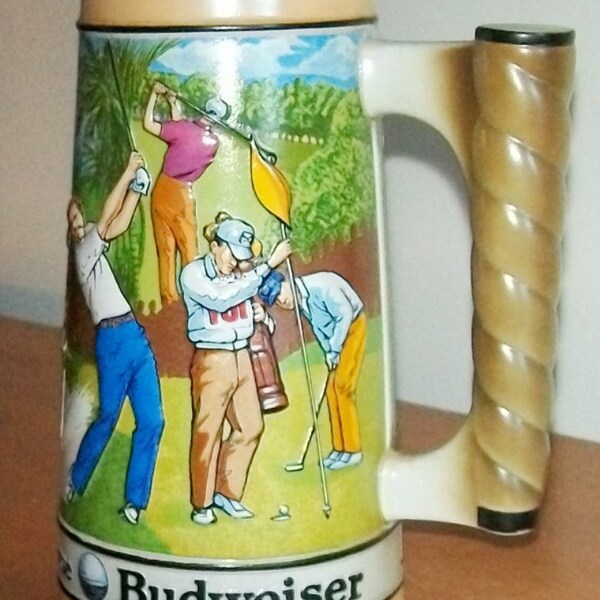 Vintage Budweiser Beer Stein Golf par for the course 1992 by Ceramarte, barware, collectible