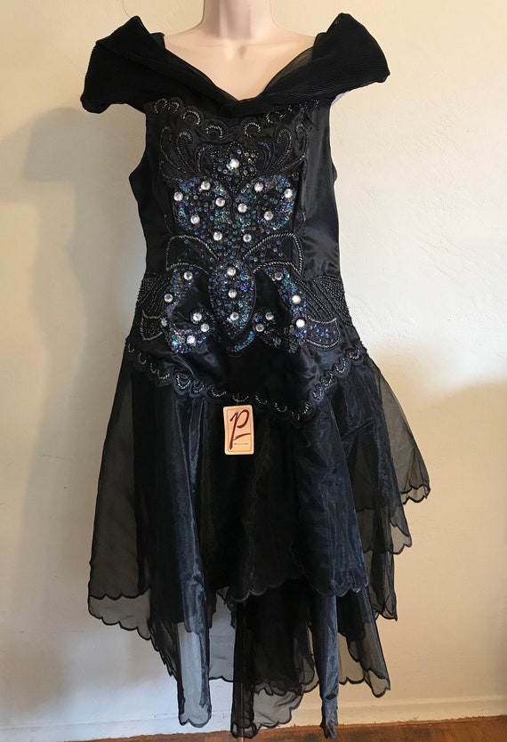Vintage Black Rhinestone Party Cocktail Dress ~ Pr
