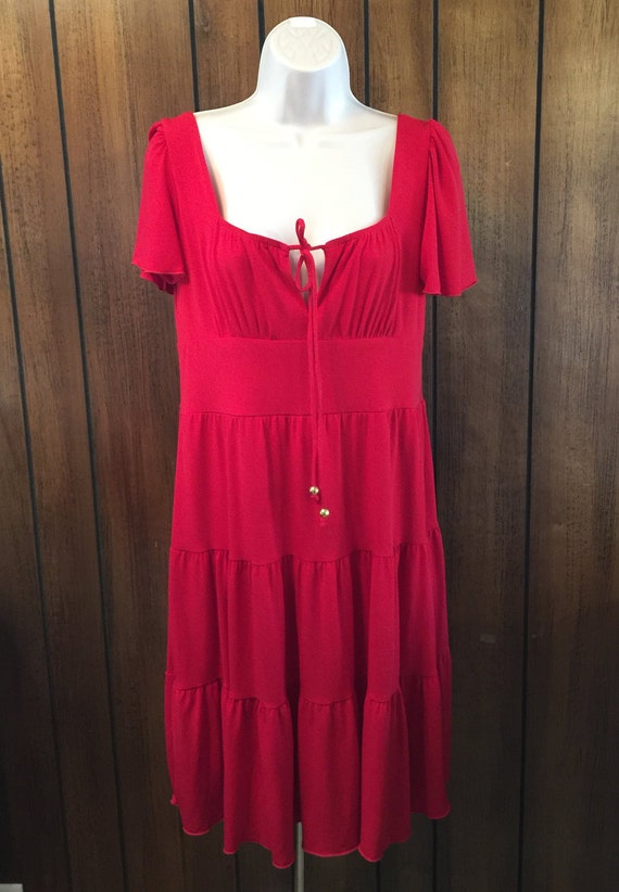 1980's Boston Proper Red Tiered Peasant Dress ~