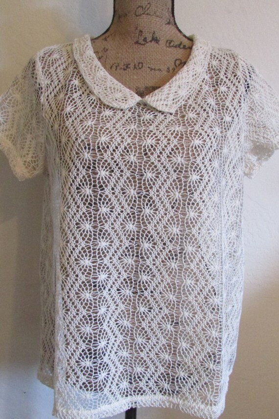 Beautiful Ivory Cream Crocheted Crochet Mesh Blouse Top | Etsy