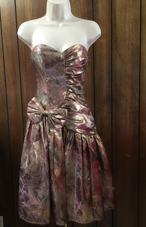 1980's Gunne Sax Pink Gold Iridescent Lame Metalli