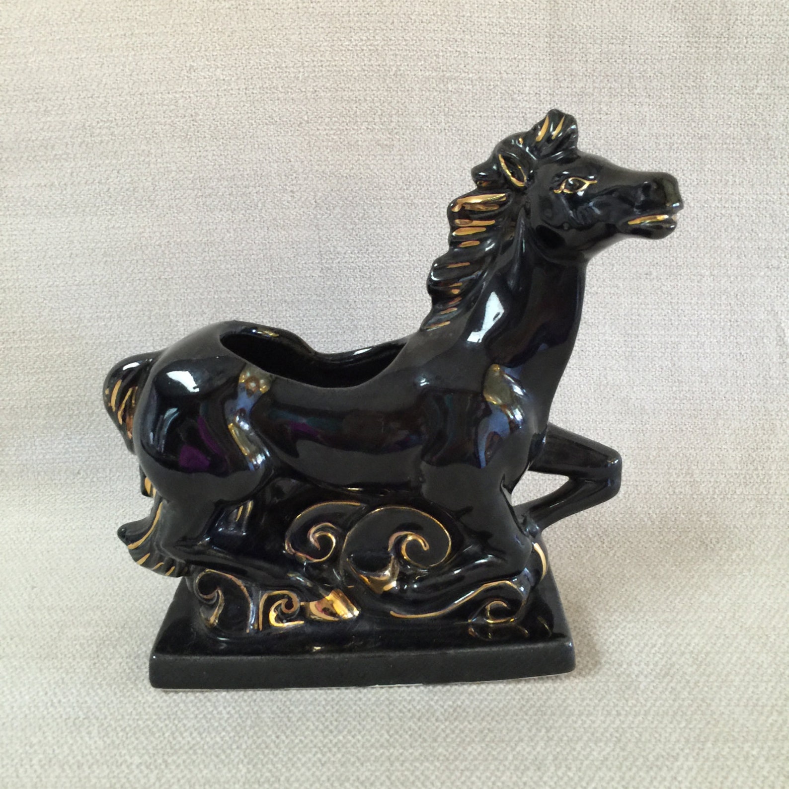 Black Gold Gilded Horse Stallion Planter Mid Century 1950s Etsy