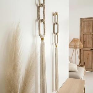 Handmade Cotton Rope Chain Wall Hanging Set, Modern Wabi-Sabi Decor, Tassel Fiber Art