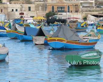 Fishing Boats of Malta, Landscape Photography, Personalized Cards, Prints, Note Cards