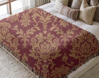Vintage Damask Woven Blanket Baroque Throw Blanket Luxury Victorian Bedding Elegant Bedroom Decor Old Money Aesthetic Gift, Gift for home.