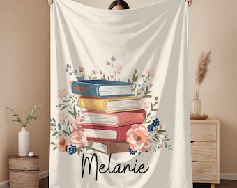 Personalized Blanket with Name Book Lover Blanket Gift for Book Lovers Floral Book Lover Blanket Cozy Reading Blanket Gift for Bookworms