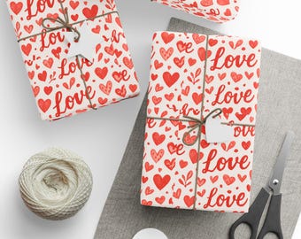 Heart-shaped wrapping paper, Valentine's Day wrapping paper, love wrapping paper, vintage wrapping paper for a gift for her