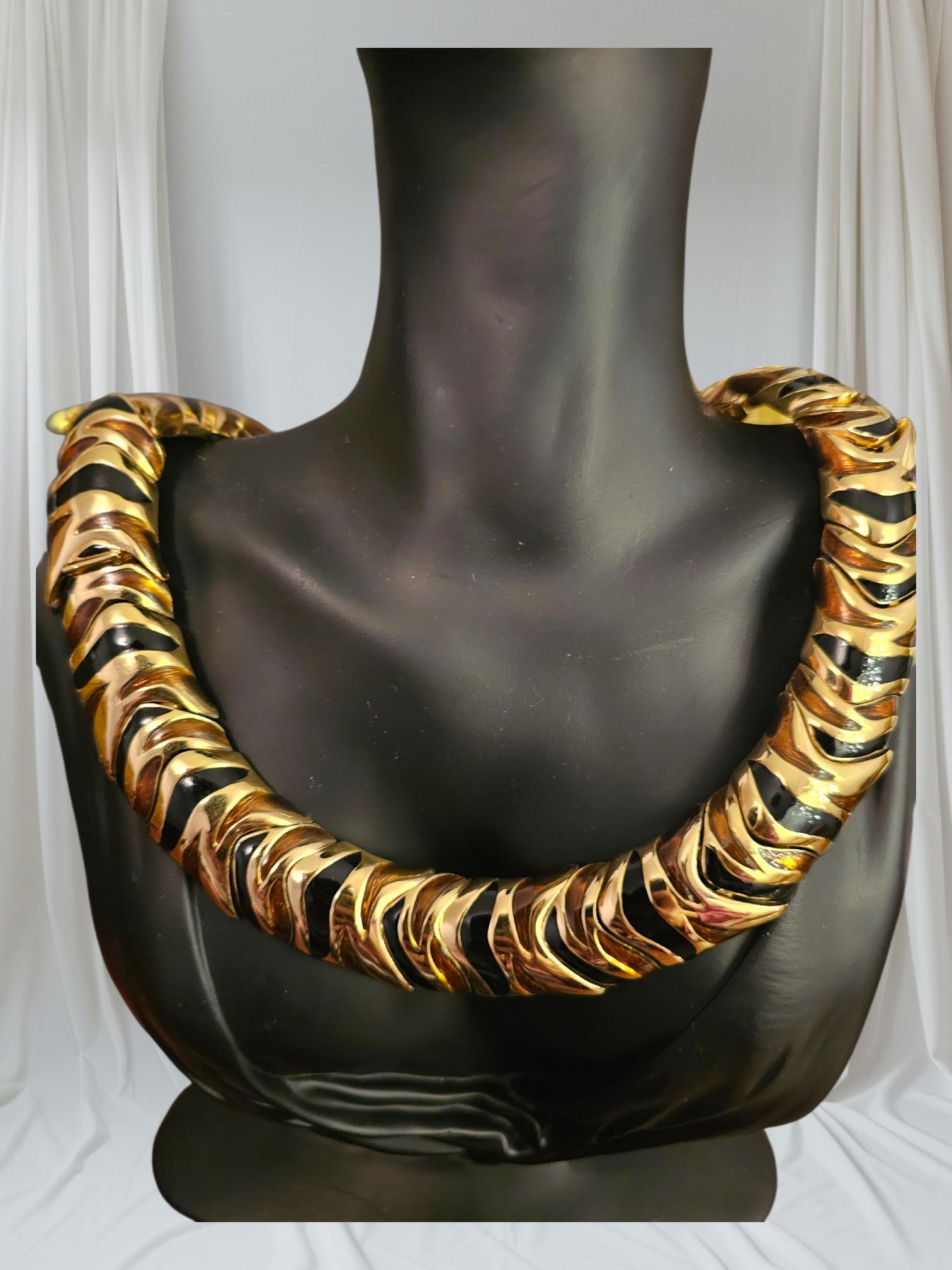 Vintage CINER Gold & Black Enamel Statement Collar Necklace - Etsy