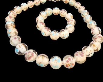 Vintage Glass Bead Necklace & Bracelet Set – New With Tags – Aura Enhancing Colors
