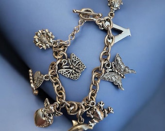 Vintage Silver Tone Charm Bracelet – Size 7 – 9 Cruise Charms – Whimsical Nature & Animal Theme