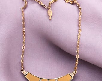 Vintage Signed Sarah Coventry “Summer Lites” Necklace – Gold Tone Bar Pendant, Adjustable Hook Clasp