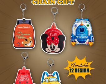 Editable Happy Birthday Keychain Gift Tags, Kids School Party Favor Labels, Printable 3x4 Canva Template, Instant Download