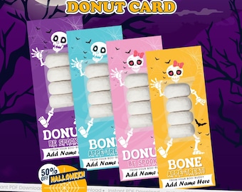 Skeleton Donut Halloween Card | Printable Treat tag | Donut With & Without Bow | Instant Download