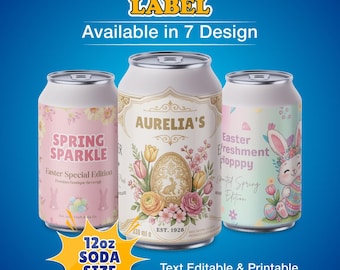 Easter Soda Can Labels Printable, 12 oz Drink Wraps, Easter Party Soda Can Covers, Bunny Drink Labels, Instant Download