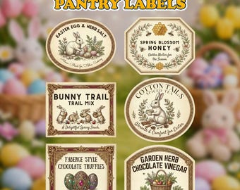 Vintage Easter Pantry Labels Printable, Cottage Style Kitchen Jar Labels Set, Easter Pantry Stickers, Small & Large Label, Instant Download