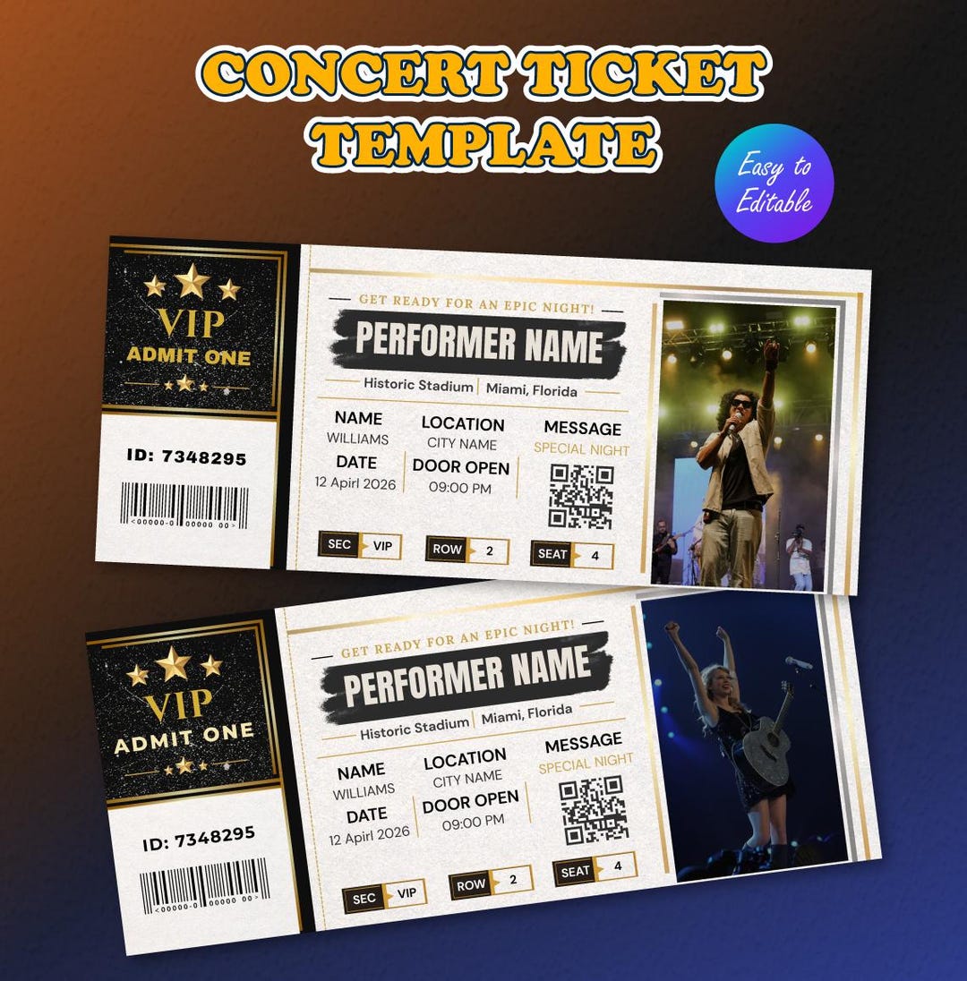 Create Custom Concert Tickets Custom Personalized Concert Ticket, Editable Event Ticket Template ...