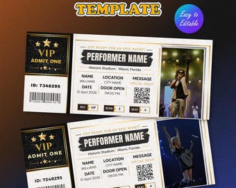 Custom Personalized Concert Ticket, Editable Event Ticket Template, Surprise Concert Gift, Souvenir Keepsake Ticket, Digital Download