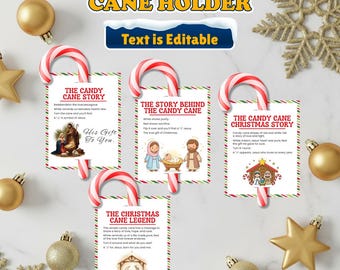 Editable Legend of the Candy Cane Printable Tags, Christmas Jesus Story Holder Cards Instant Download