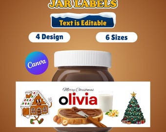 Editable Christmas Nutella Jar Label, Personalized Gifts For Him, Multiple Sizes Canva Editable Instant Download