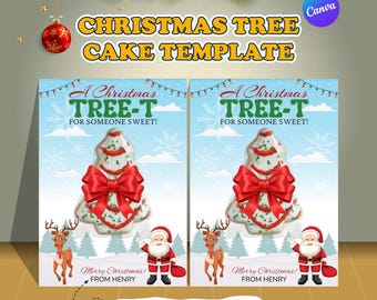 Christmas Tree Cake Card Printable, Editable Holiday Treat Tag, Kids Christmas Party Instant Download